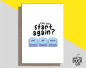 Disculpa, lo siento o perdóname, tarjeta de felicitación casera divertida y linda para novio, novia y pareja de What The Duck Cards - ELIMINAR