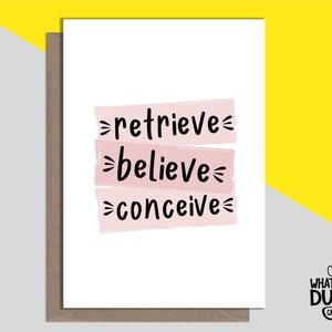 Tarjeta de felicitación de FIV de lino hecha a mano divertida y linda para la buena suerte con el tratamiento de fertilidad IIU y TTC por What the Duck Cards - Conceive