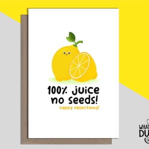 Tarjeta de felicitación de vasectomía feliz casera grosera y divertida para la recuperación y reversión del corte, corte, cirugía y reversión por What the Duck Cards - JUICE