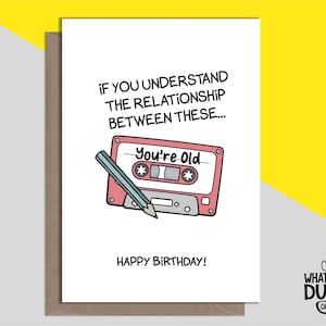 Tarjeta de cumpleaños casera grosera y divertida con cintas mixtas y de los años 80 y 90 para amigos, familiares y colegas de What the Duck Cards - MIX TAPE