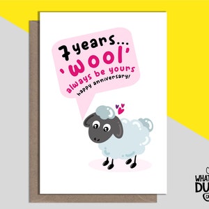 Fofo e atrevido caseiro, cartão de felicitações para aniversário de casamento de 7º ano, sete anos de esposa e marido por What the Duck Cards - LÃ
