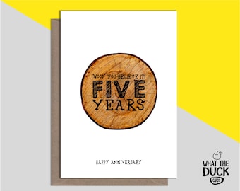 Carte d'anniversaire de mariage mignonne et drôle de 5 ans, anniversaire de mariage en bois pour femme mari, fait main, carte de lin pour 5e anniversaire de jalon - BOIS