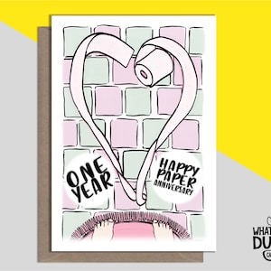 Tarjeta de felicitación casera linda y divertida para el aniversario de bodas de 1 año, primer año de esposa y esposo de What the Duck Cards - PAPEL