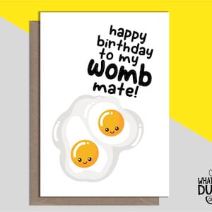 Cartão de aniversário de linho caseiro rude e engraçado com ovos de gema dupla para gêmeos, idênticos, irmão e irmã por quais cartões de pato - WOMB MATE