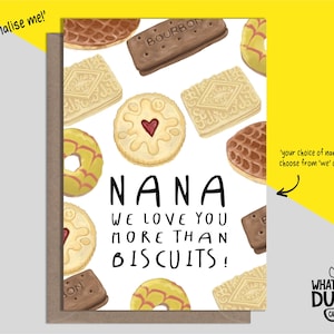 PERSONALIZE me FREE - Süße & lustige hausgemachte Geburtstagsgrüße Karte für Gran, Oma, Nana und Nanny von What the Duck Cards - BISCUITS
