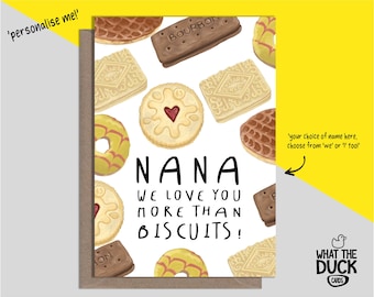 PERSONALISE me FREE - Cute & Funny Homemade Birthday Greetings Card For Gran, Grandma, Nana And Nanny By What the Duck Cards - BISCUITS