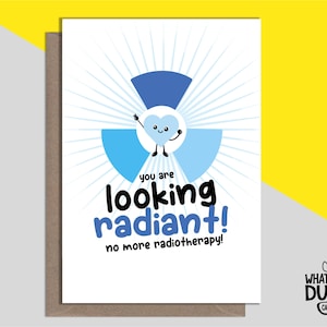 Carte de voeux faite main drôle et mignonne de lutte contre le cancer et de rétablissement pour un homme par What the Duck - RADIOTHÉRAPIE