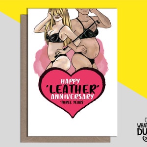 Fait maison grossier et insolent, carte de voeux pour 3 ans d'anniversaire de mariage, 3 ans de femme et mari par What the Duck Cards - CUIR