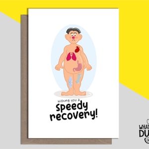Carte de voeux de guérison faite main grossière et amusante pour une maladie, un mauvais état de santé, une chirurgie, une opération et un cancer par What The Duck Cards - OPERATION