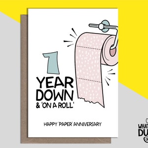 Tarjeta de felicitación casera linda y divertida para el aniversario de bodas de 1 año, primer año de esposa y esposo de What the Duck Cards - ROLL
