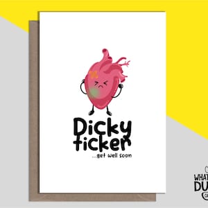 Carte de voeux de rétablissement amusante et effrontée faite maison pour une chirurgie à coeur ouvert, un rétablissement, une opération et un pontage par What the Duck Cards - TICKER