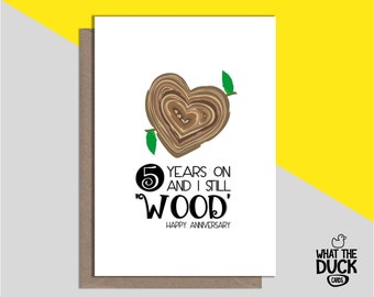Jolie et amusante carte de voeux en lin faite maison pour 5 ans d'anniversaire de mariage de la femme et du mari par What the Duck - STILL WOOD