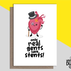 Cartão de felicitações engraçado e atrevido feito à mão para melhoras em breve para cirurgia cardíaca de stent, recuperação, operação e ajustado de acordo com o que os cartões de pato - STENT