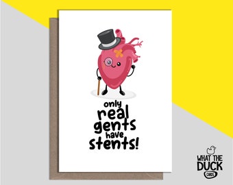 Biglietto d'auguri divertente e sfacciato fatto a mano per guarire presto per chirurgia cardiaca con stent, recupero, operazione e adattato da What the Duck Cards - STENT