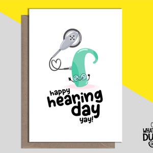 Carte de célébration faite main, amusante et mignonne pour une chirurgie d'implant cochléaire et une bonne journée de l'audition, découvrez de nouveaux sons grâce aux cartes What the Duck – COCHLEA