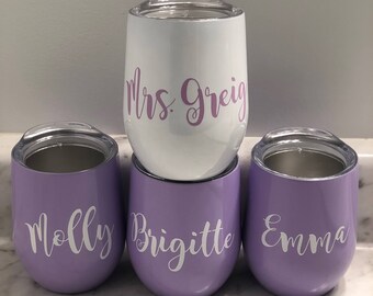 Personalized Bridesmaid Bachelorette Stainless Steel Stemless Wine glass! Rose Gold wine - Resting GRINCH Face - Mermaid Wine Glass