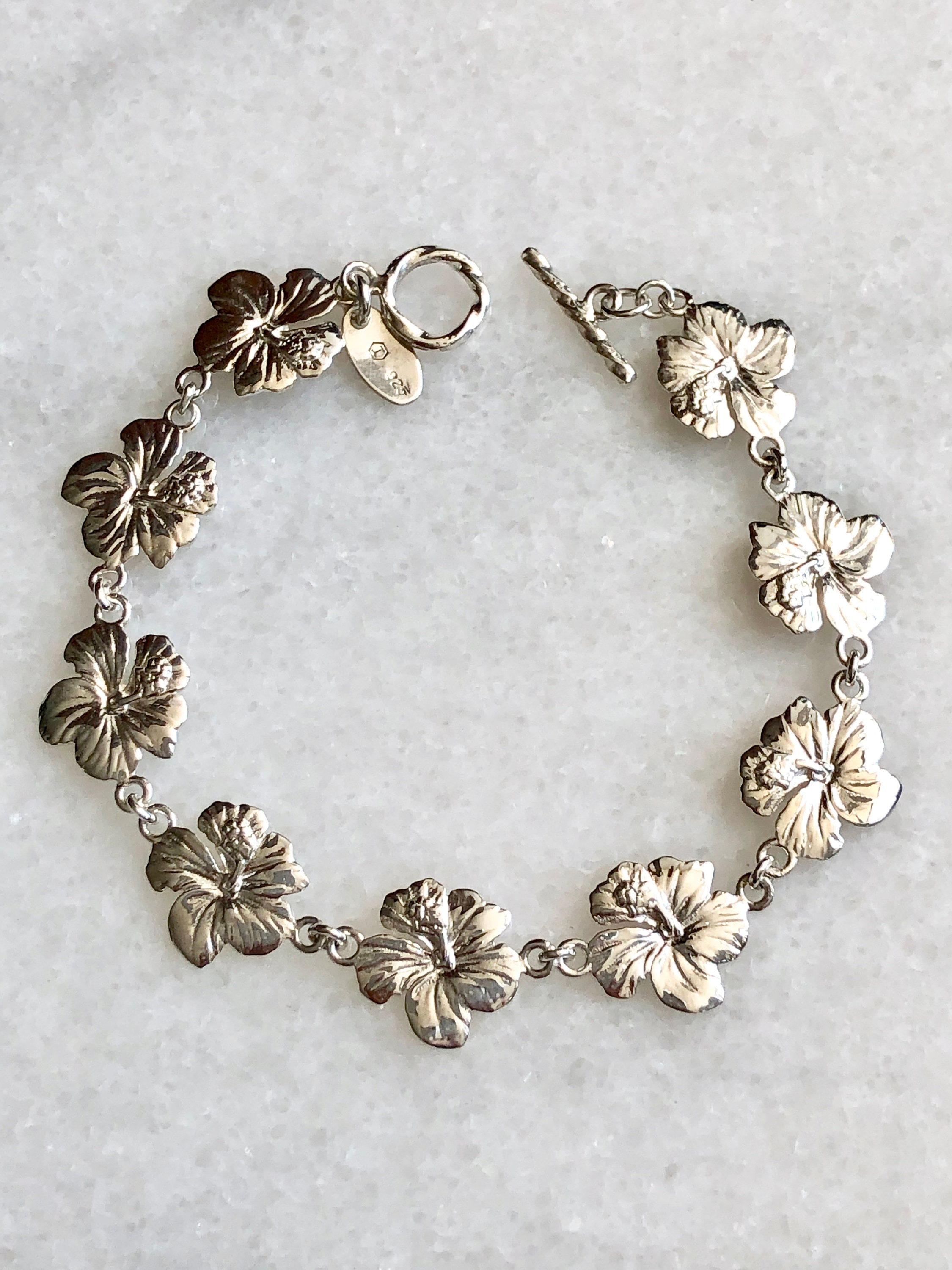 Sterling Silver Hibiscus Flower Bracelet/hawaiian - Etsy