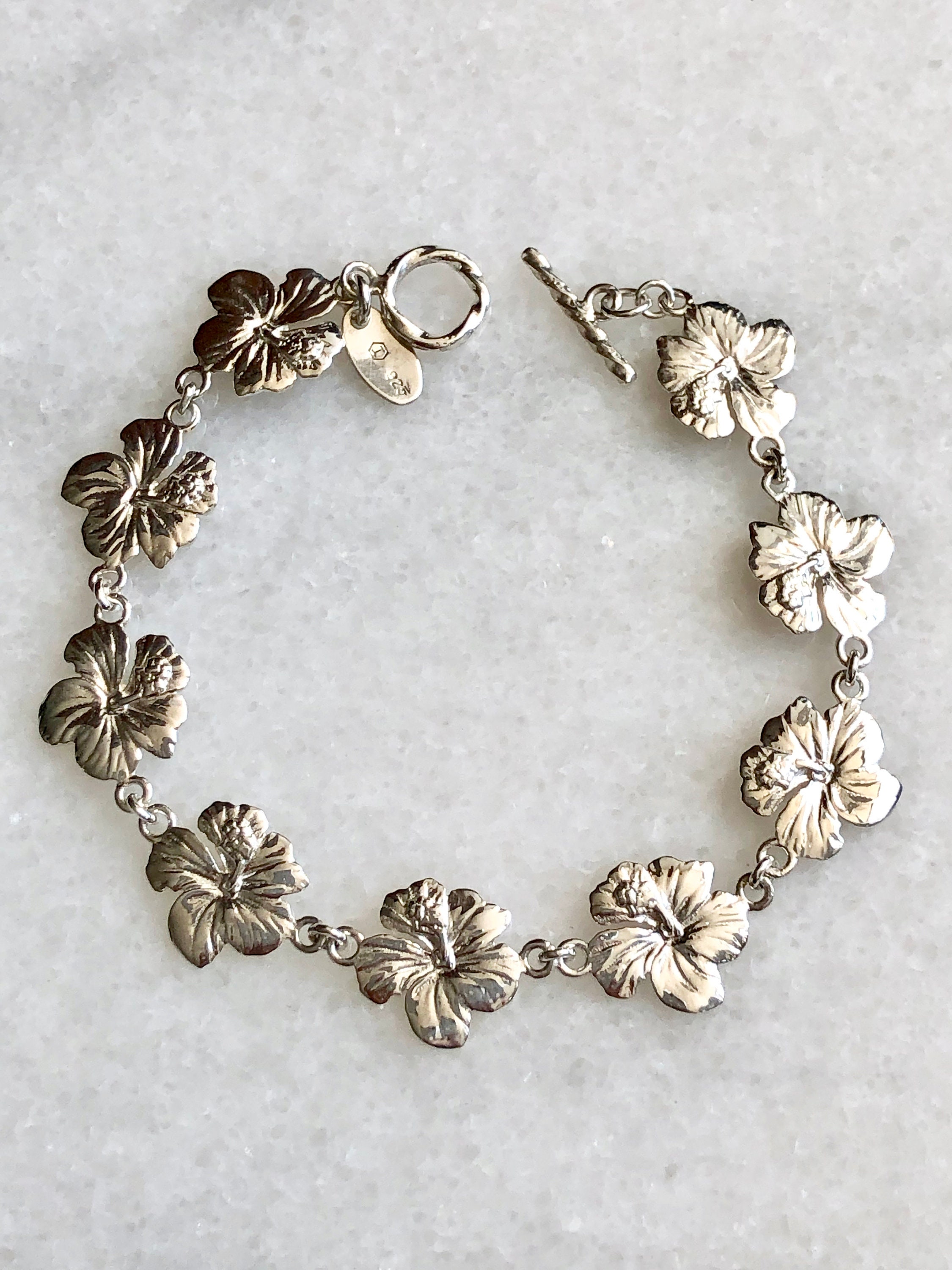 Sterling Silver Hibiscus Flower Bracelet/hawaiian Etsy