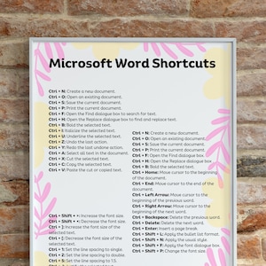 Microsoft Word Keyboard Shortcut Poster Classroom Poster Software Instructor Poster Learn Technology Education Poster Office Decor Study