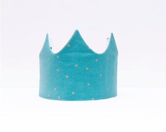 Blue Kids Birthday Fabric Crown - Reversible Kids Crown - Toddler Crown - Teal Children Crown - Baby Photo Props - Modern Fabric Crown