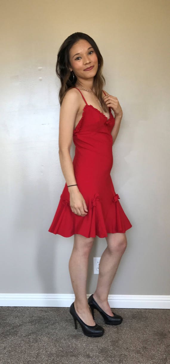 red silk cocktail dress
