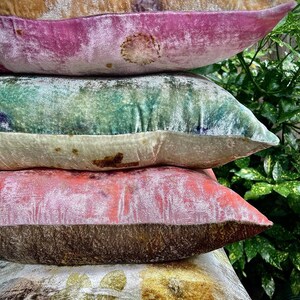 Velvet pillow, Botanically dyed silk velvet throw pillow, blush, teal, indigo, gold, pink, blue, sustainable natural, home, accent, bedding image 3