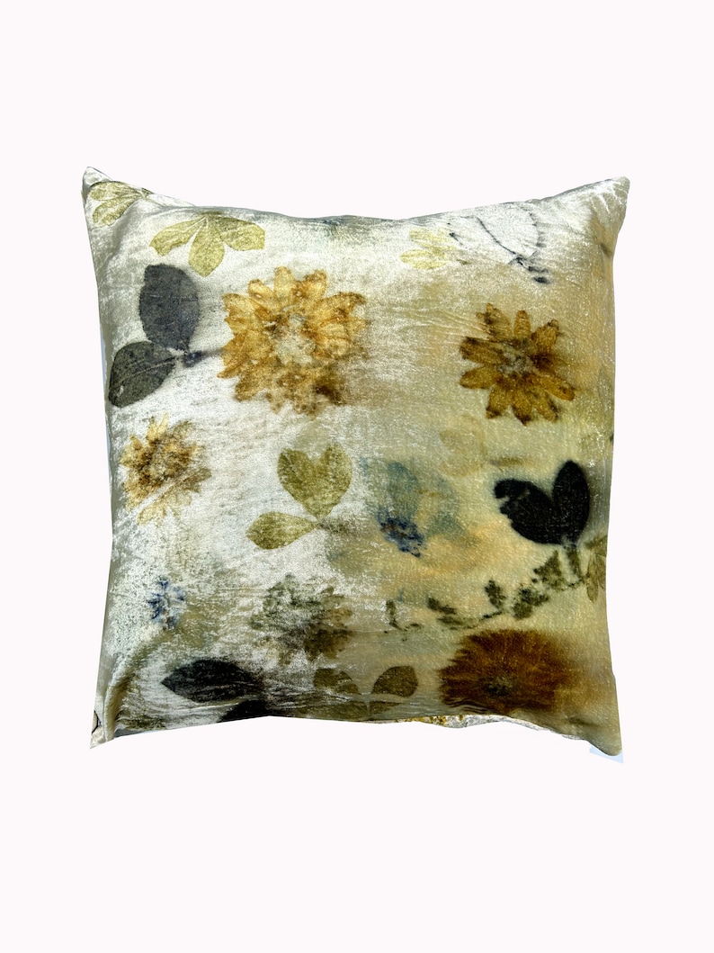 Velvet pillow, Botanically dyed silk velvet throw pillow, blush, teal, indigo, gold, pink, blue, sustainable natural, home, accent, bedding Enchanted Garden 2