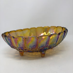 Vintage carnival glass large oval fruit bowl (not perfect)