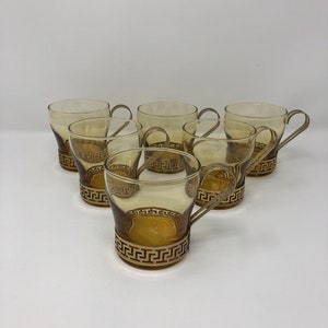 Vintage set of 6 glass cups with metal holders