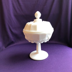 Vintage white milk glass bowl/compote with lid, Westmoreland (not perfect)