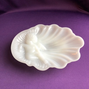 Vintage white milk glass small tray, by Avon