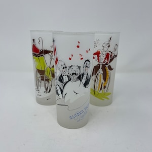 Set of 3 vintage glass tumblers, with applied designs (not perfect)