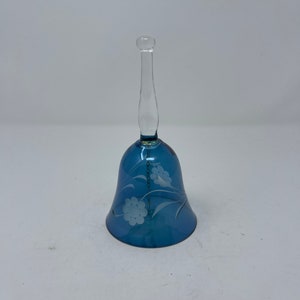 Vintage glass bell, with blue flashing and floral etching