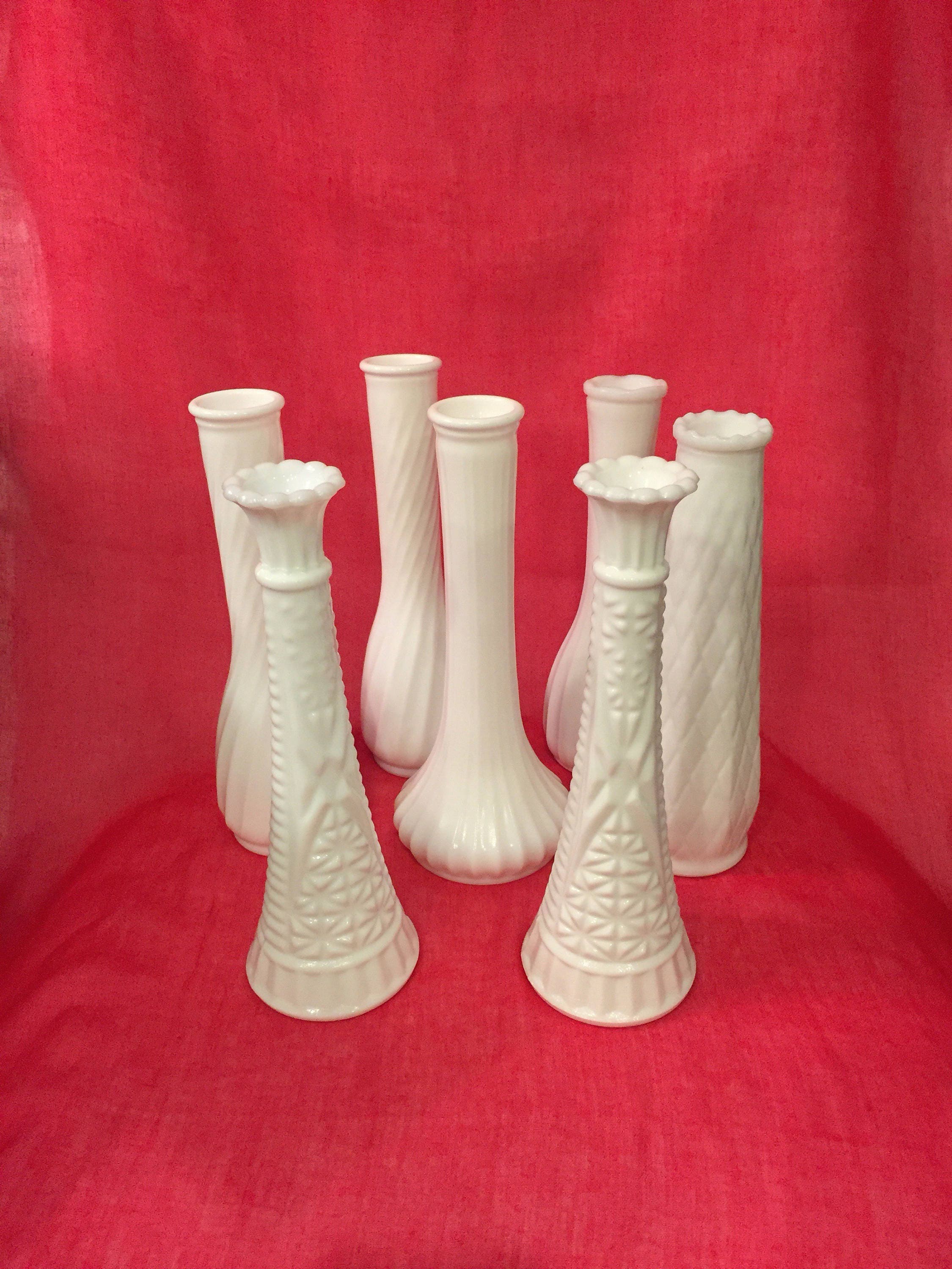 Vintage White Milk Glass Vases set of 7 Etsy