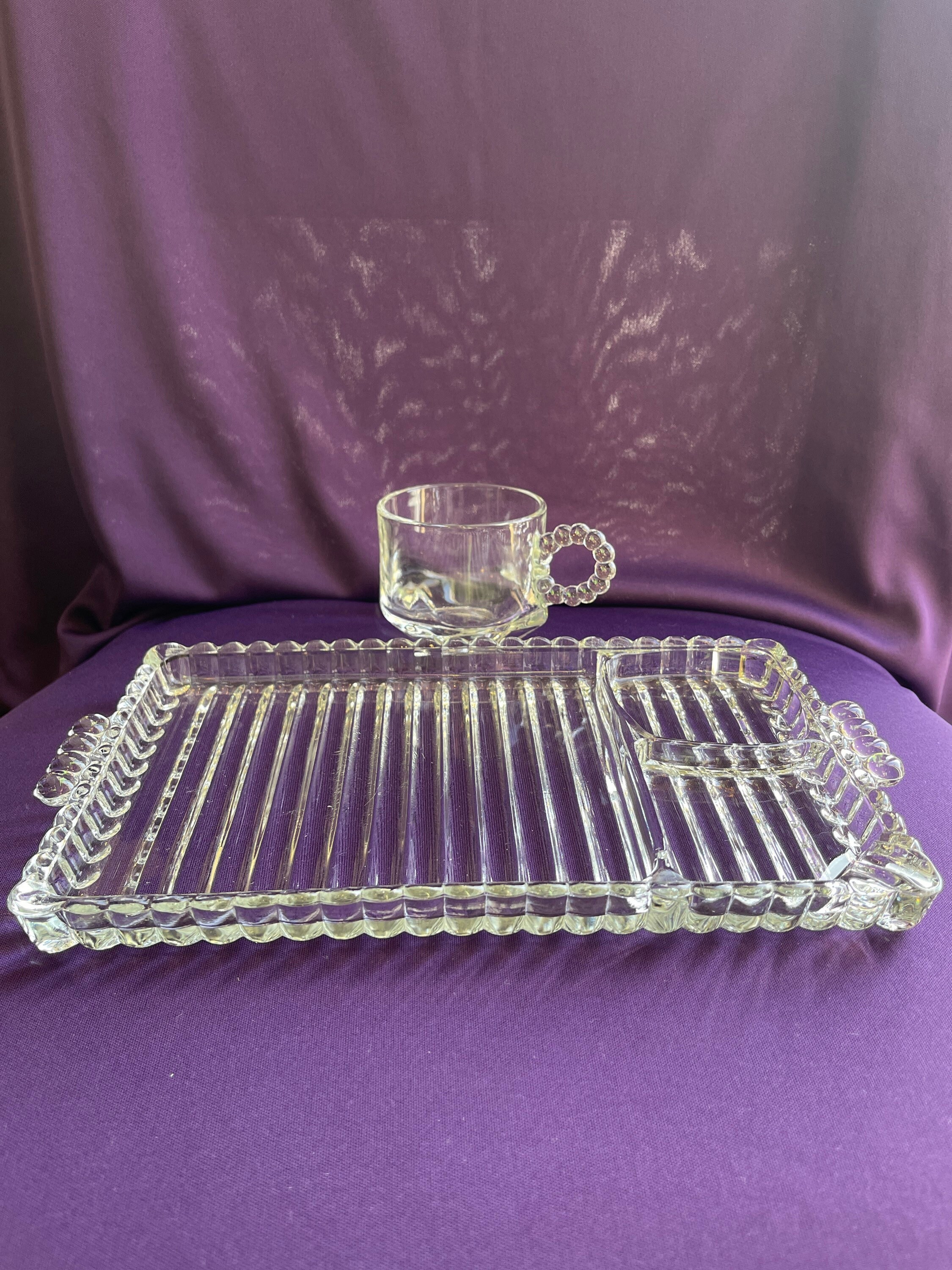 Vintage Clear Glass Snack Set Tray and Mug Repurpose as Etsy