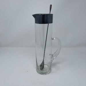 Vintage glass cocktail / martini tall pitcher with stir stick