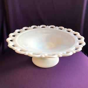 Vintage white milk glass lace edge bowl