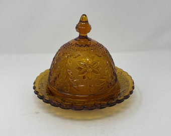 Vintage amber sandwich glass butter dome (not in perfect condition, chips)