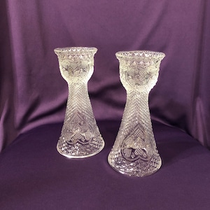 Beautiful pair of glass candlestick holders, made by Fostoria for Avon