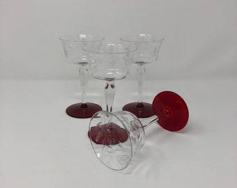 Set of four vintage etched glass cocktail glasses