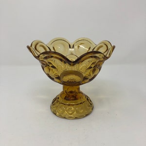 Vintage golden amber glass pedestal compote