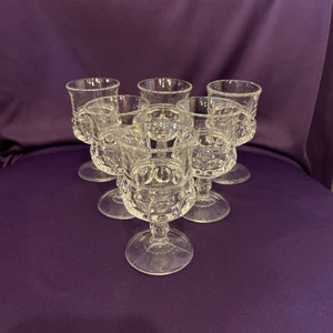 Vintage Kings Crown Thumbprint small mini wine clear goblets / shot glasses (6)