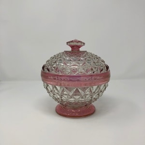 Vintage two piece glass bowl, with cranberry flashing (chip on knob)