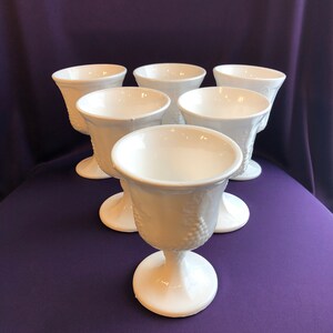 Vintage glassware in white milk glass (harvest grape design), set of 6