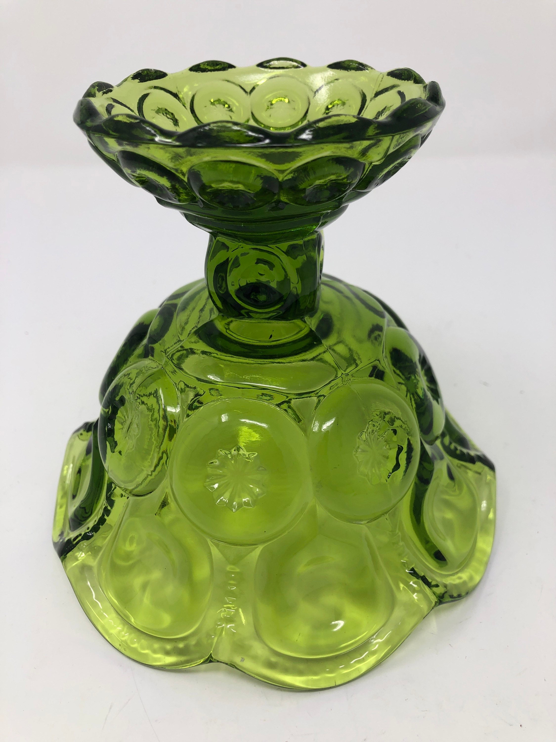 Vintage green glass pedestal compote Etsy