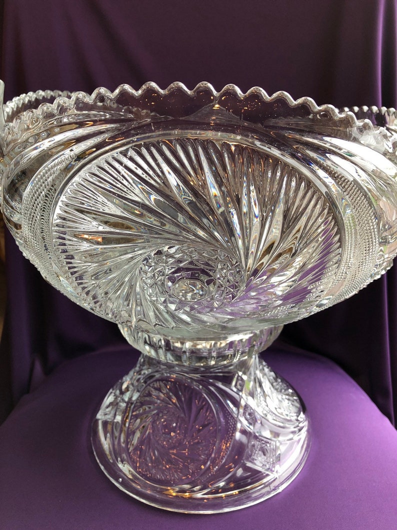 Vintage Clear Glass Punch Bowl With Stand in the Aztec Pattern Etsy