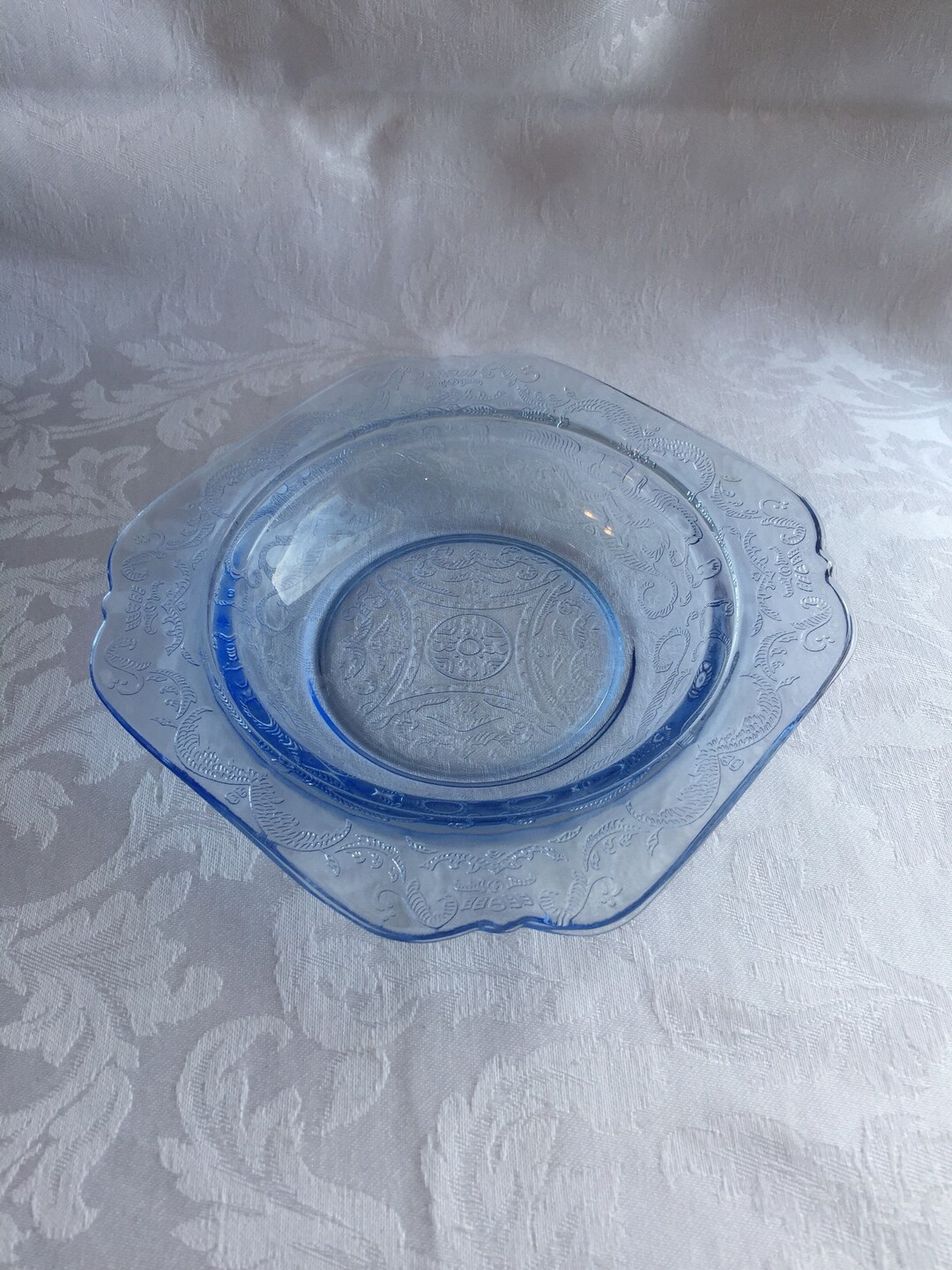Vintage Blue Glass Soup Bowl in the New Madrid Pattern New Etsy