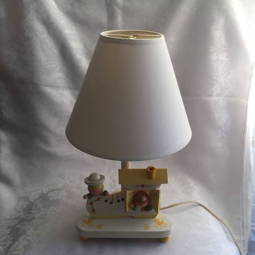 Vintage Yellow Nursery Lamp Yellow Baby Lamp Wood Irmi Lamp Etsy