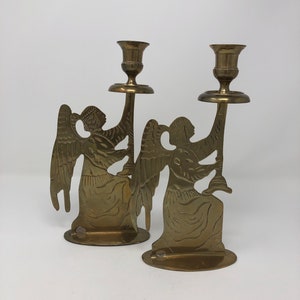 Set of two vintage brass candlestick holders