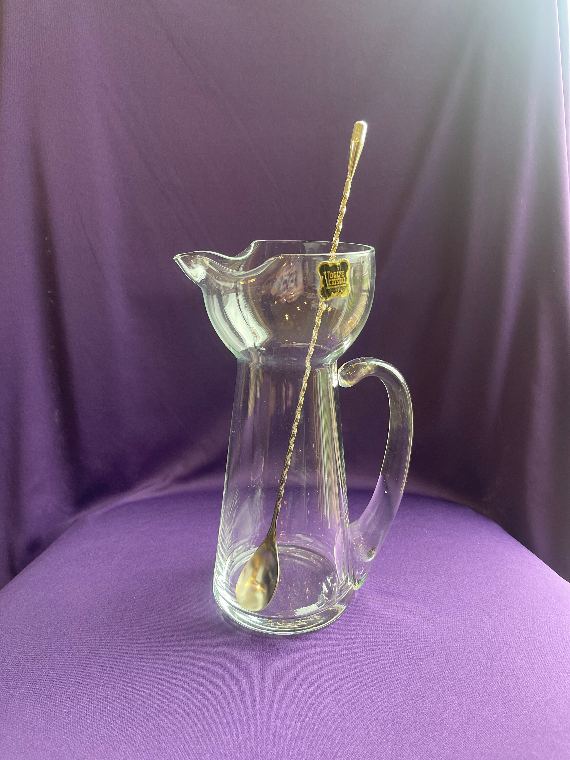 Vintage Glass Cocktail / Martini Pitcher With Stir Stick not Perfect 